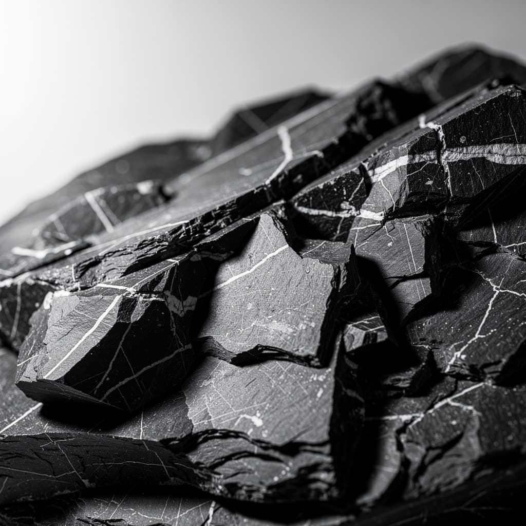 Fractured stone, veins and sharp edges in macro detail